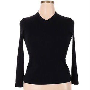 Giorgio Armani Black Long Sleeve V Neck T-Shirt Size 14